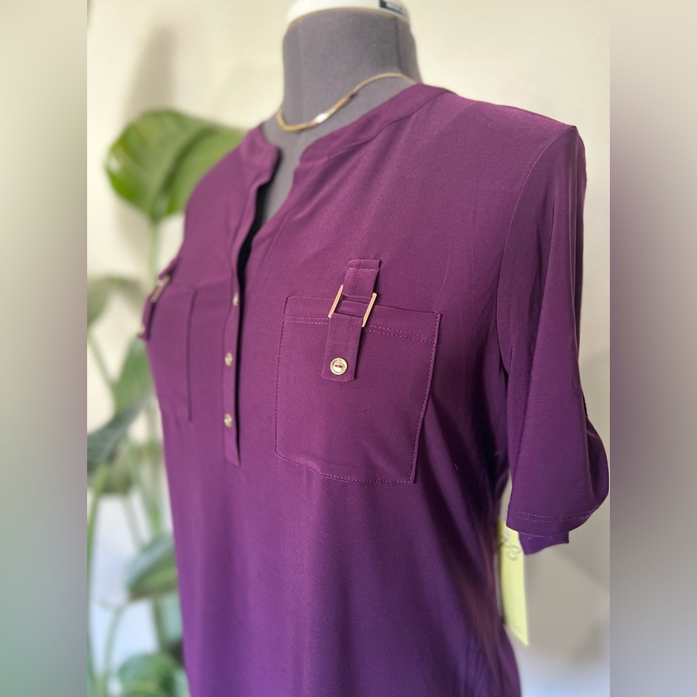 GEM TONES ARE IN! Gorgeous Deep Plum Color Blouse with Metallic Accents, Size L